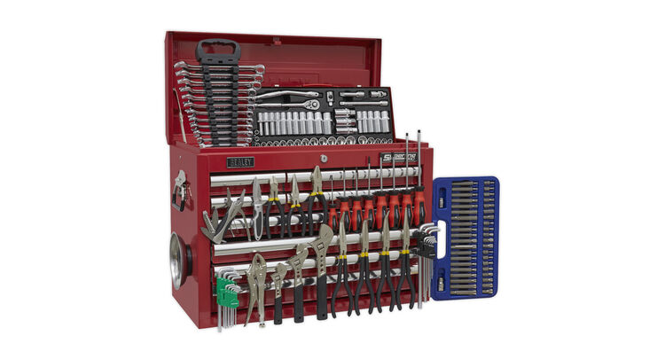 Sealey AP33109COMBO Topchest 10 Drawer with Ball Bearing Slides - Red & 139pc Tool Kit