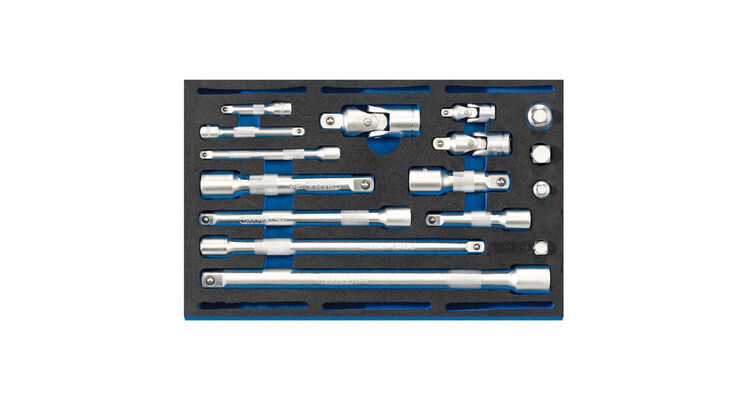 Draper 63530 Extension Bar, Universal Joints and Socket Convertor Set 1/4 Drawer EVA Insert Tray (16 Piece)