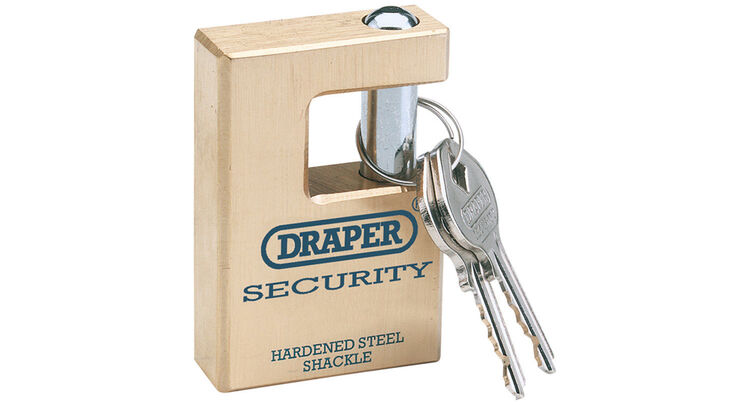 Draper 64201 63mm Quality Close Shackle Solid Brass Padlock and 2 Keys with Hardened Steel Shackle