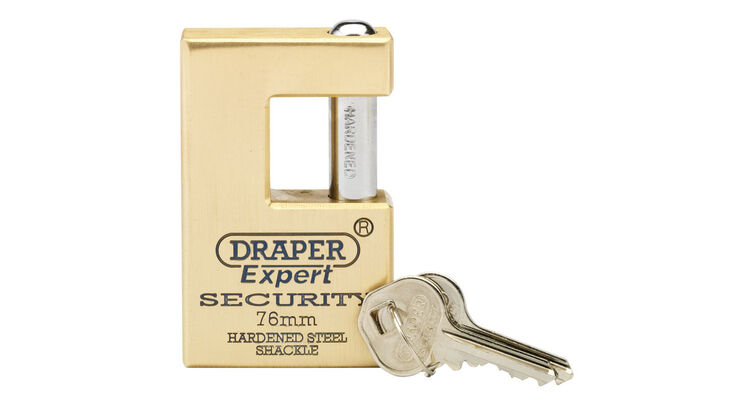 Draper 64202 76mm Quality Close Shackle Solid Brass Padlock and 2 Keys with Hardened Steel Shackle