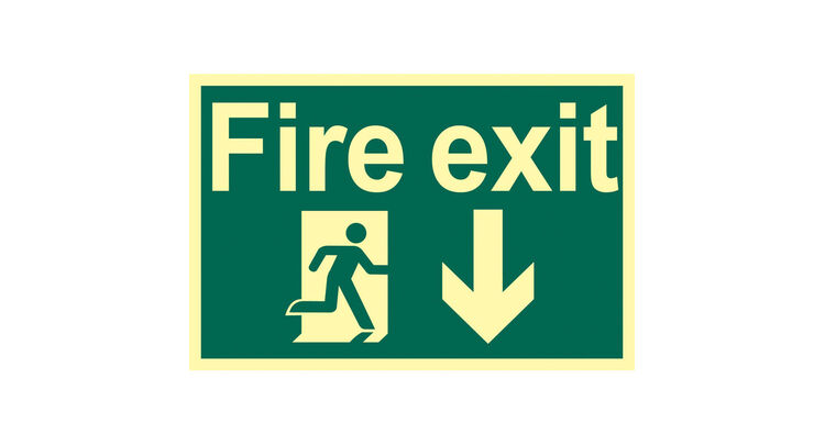 Draper 72600 Glow In The Dark 'Fire Exit Arrow Down' Safety Sign