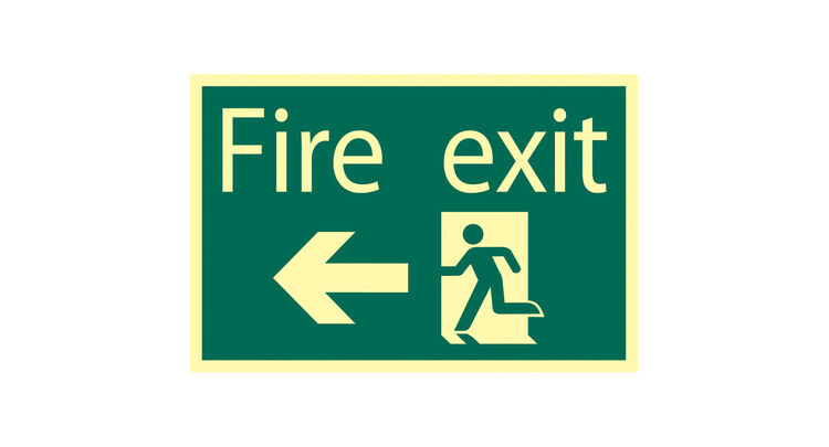 Draper 72721 Glow In The Dark 'Fire Exit Arrow Left' Safety Sign