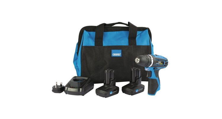 Draper 99722 Storm Force&#174; 10.8V Power Interchange Rotary Drill Kit (+2 x 4Ah Batteries, Charger and Bag)