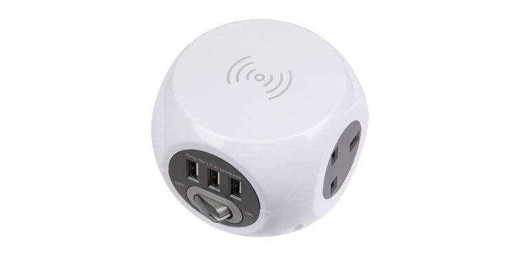 Sealey EL144WC Extension Cable Cube 1.4m 3 x 230V + 3 x USB Sockets & Wireless Charging Pad