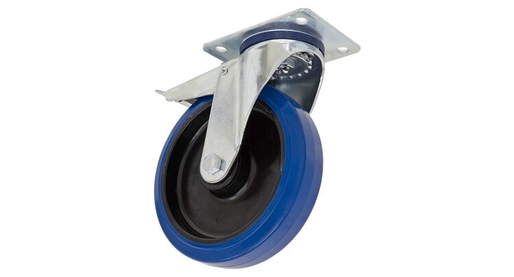 Sealey SCW3200SPLEM Heavy-Duty Blue Elastic Rubber Castor Wheel Swivel with Total Lock Ø200mm - Trade