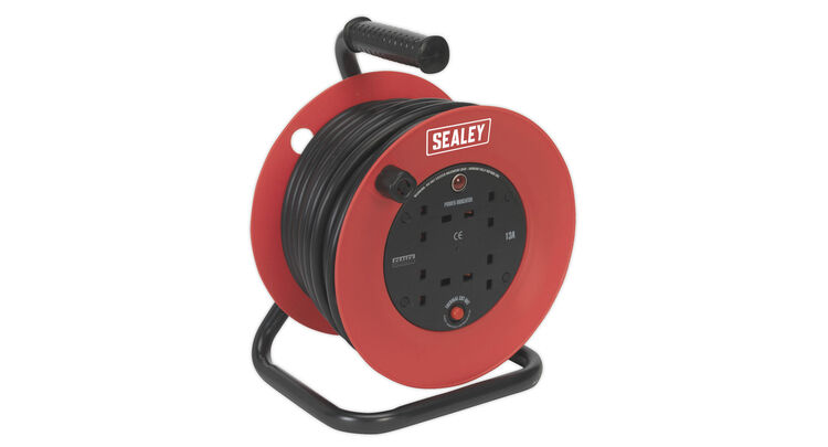 Sealey CR22525 Cable Reel 25m 4 x 230V 2.5mm² Heavy-Duty Thermal Trip