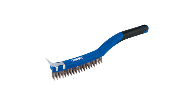 Draper 17180 3 Row Stainless Steel Wire Scratch Brush with Scraper, 350mm
