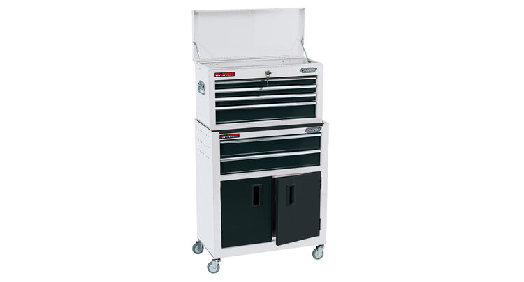 Draper 19576 Combined Roller Cabinet and Tool Chest, 6 Drawer, 24", White