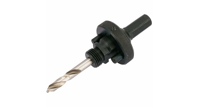 Draper 56402 Quick Release Hex. Shank Holesaw Arbor with HSS Pilot Drill for Holesaws 32 - 210mm, 7/16" Thread