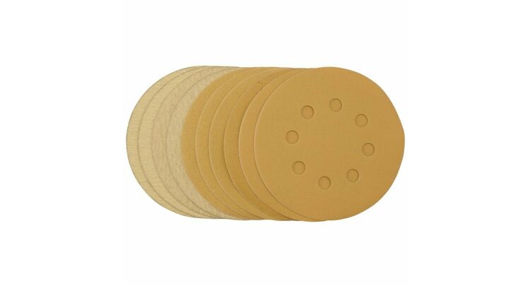 Draper 60161 Gold Sanding Discs with Hook & Loop, 125mm, Assorted Grit - 120G, 180G, 240G, 320G, 400G (Pack of 10)