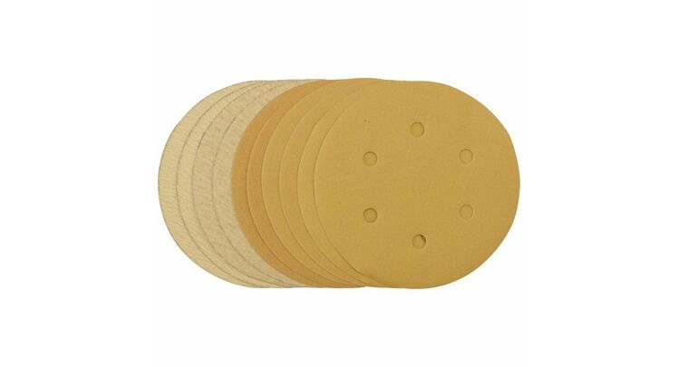 Draper 64284 Gold Sanding Discs with Hook & Loop, 150mm, Assorted Grit - 120G, 180G, 240G, 320G, 400G (Pack of 10)
