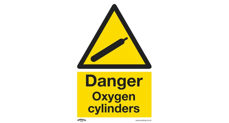 Sealey SS61V10 Warning Safety Sign - Danger Oxygen Cylinders - Self-Adhesive Vinyl - Pack of 10