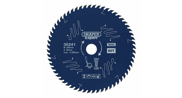 Draper 35241 Draper Expert TCT Circular Saw Blade for Wood with PTFE Coating, 250 x 30mm, 60T