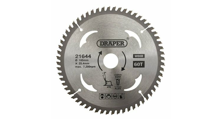 Draper 21644 TCT Circular Saw Blade for Laminate & Wood, 185 x 25.4mm, 60T