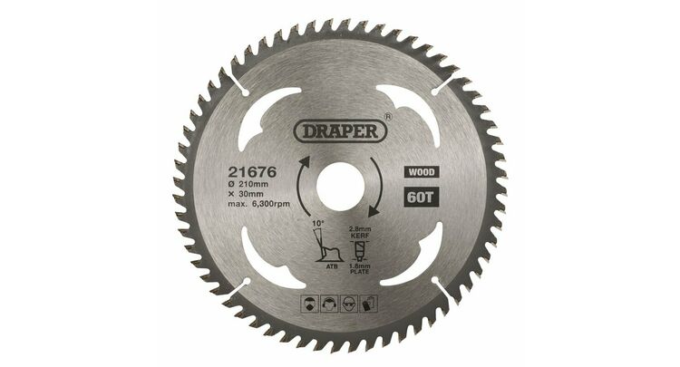 Draper 21676 TCT Circular Saw Blade for Wood, 210 x 30mm, 60T