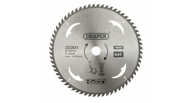 Draper 22201 TCT Circular Saw Blade for Wood, 305 x 30mm, 64T