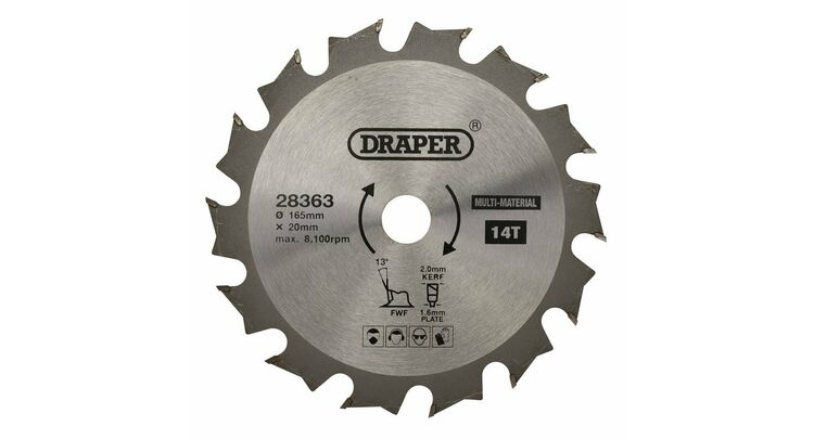 Draper 28363 TCT Multi-Purpose Circular Saw Blade, 165 x 20mm, 14T