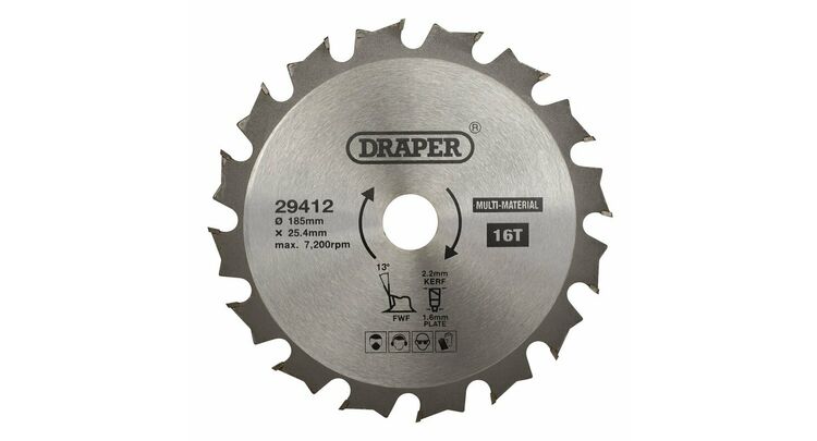 Draper 29412 TCT Multi-Purpose Circular Saw Blade, 185 x 25.4mm, 16T