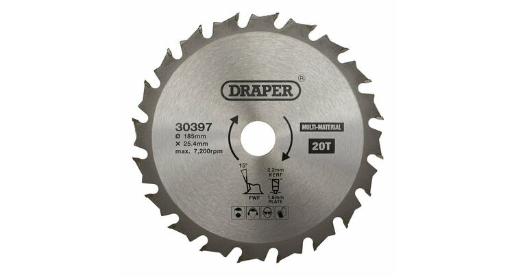Draper 30397 TCT Multi-Purpose Circular Saw Blade, 185 x 25.4mm, 20T
