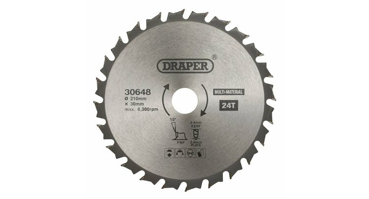 Draper 30648 TCT Multi-Purpose Circular Saw Blade, 210 x 30mm, 24T