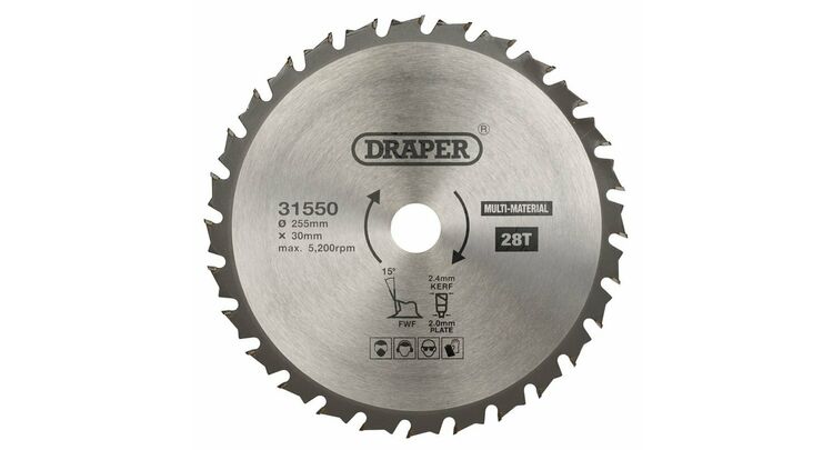 Draper 31550 TCT Multi-Purpose Circular Saw Blade, 255 x 30mm, 28T