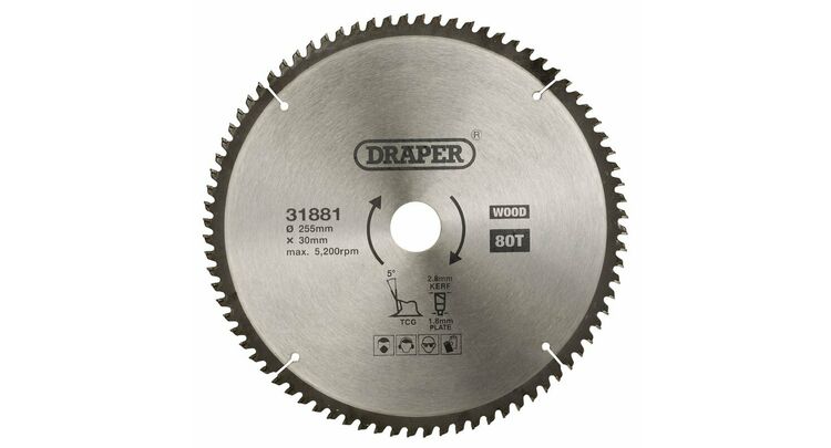 Draper 31881 TCT Triple Chip Grind Circular Saw Blade, 255 x 30mm, 80T