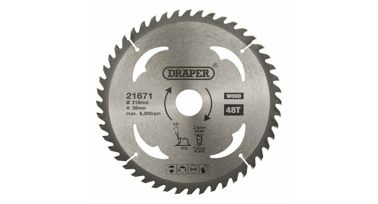 Draper 21671 TCT Circular Saw Blade for Wood, 210 x 30mm, 48T