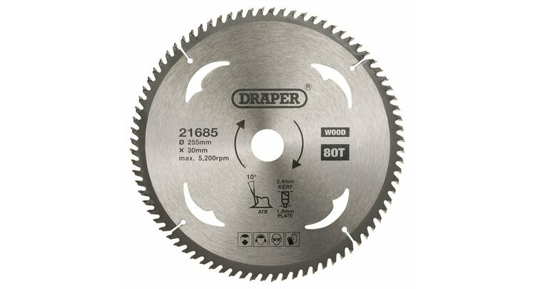 Draper 21685 TCT Circular Saw Blade for Wood, 255 x 30mm, 80T