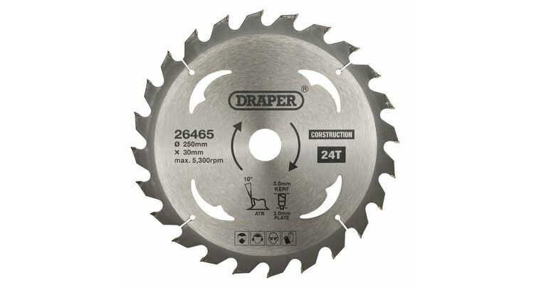 Draper 26465 TCT Construction Circular Saw Blade, 250 x 30mm, 24T