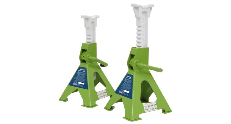 Sealey VS2003HV Axle Stands (Pair) 3tonne Capacity per Stand Ratchet Type - Hi-Vis Green