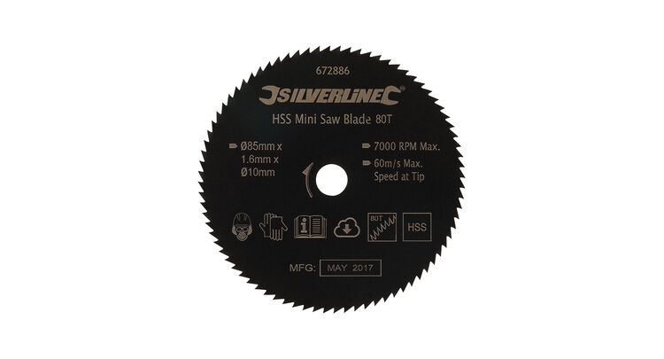 Silverline HSS Mini Saw Blade - 85mm Dia - 10mm Bore - 80T