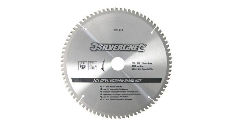 Silverline TCT UPVC Window Blade 80T - 250 x 30 - 25, 20, 16mm Rings