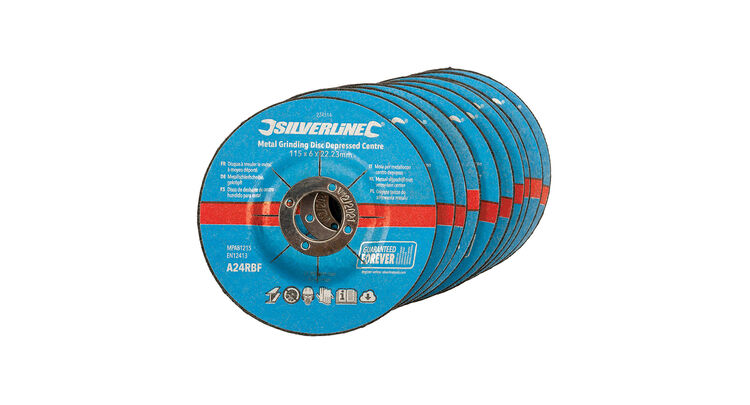 Silverline Metal Grinding Discs Depressed Centre 10pk - 115 x 6 x 22.23mm