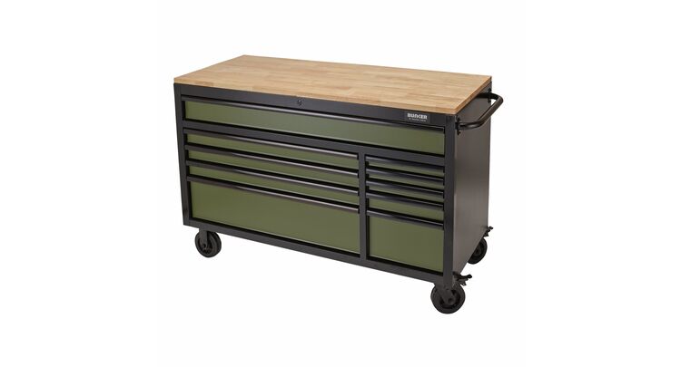 Draper 08236 BUNKER&#174; Workbench Roller Tool Cabinet, 10 Drawer, 56", Green