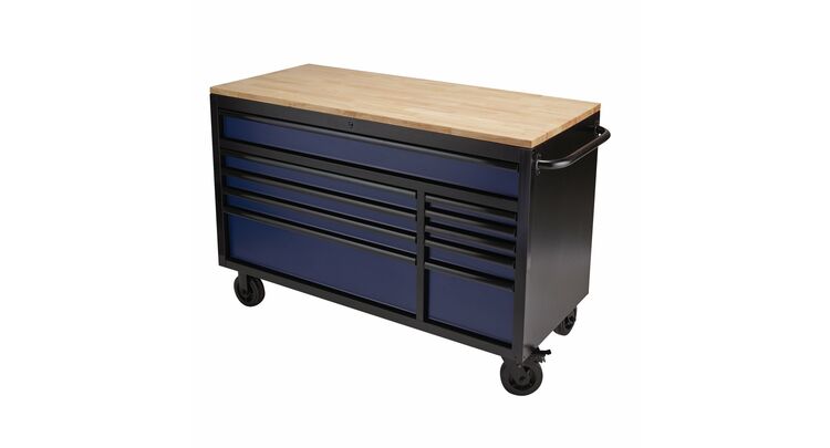 Draper 08237 BUNKER&#174; Workbench Roller Tool Cabinet, 10 Drawer, 56", Blue