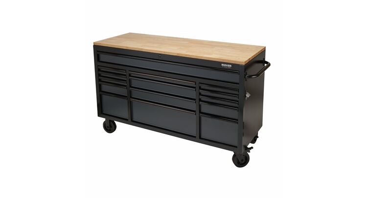 Draper 08238 BUNKER&#174; Workbench Roller Tool Cabinet, 15 Drawer, 61", Grey