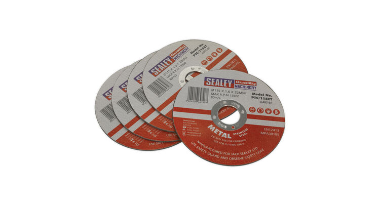 Sealey PTC/115CT5 Cutting Disc &#8709;115 x 1.6mm 22mm Bore Pack of 5