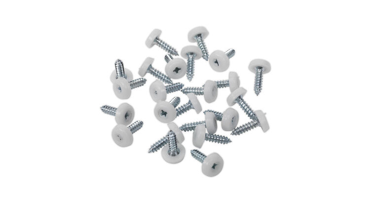 Sealey PTNP1 Number Plate Screw Plastic Enclosed Head 4.8 x 18mm White Pack of 50