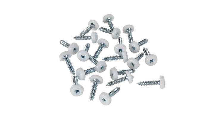 Sealey PTNP5 Number Plate Screw Plastic Enclosed Head 4.8 x 24mm White Pack of 50