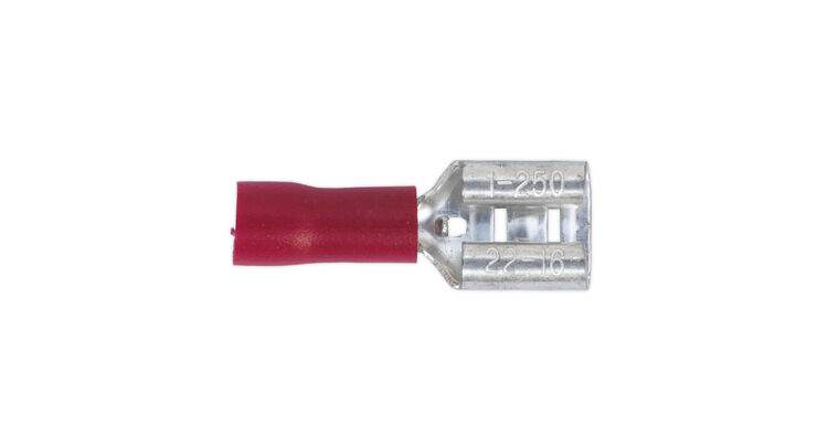 Sealey RT21 Push-On Terminal 6.3mm Female Red Pack of 100