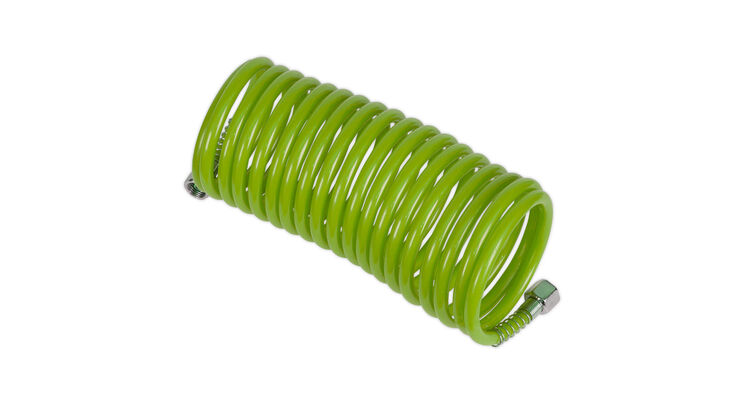 Sealey SA335G PE Coiled Air Hose 5m x &#8709;5mm with 1/4"BSP Unions - Green