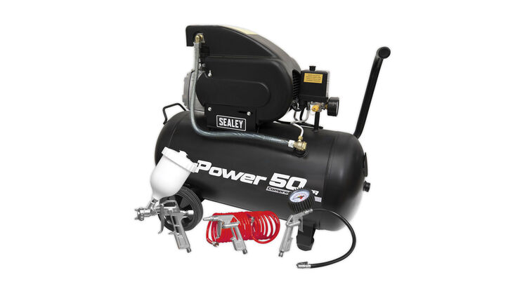 Sealey SAC5020APK Compressor 50ltr Direct Drive 2hp with 4pc Air Accessory Kit