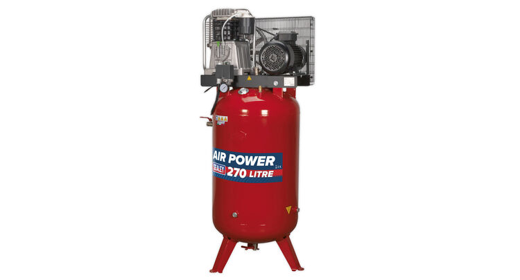 Sealey SACV52775B Compressor 270ltr Vertical Belt Drive 7.5hp 3ph 2-Stage with Cast Cylinders