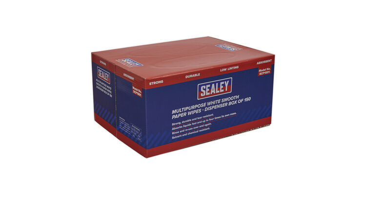 Sealey SCP1501 Multipurpose Paper Wipes in Dispenser Box - Smooth White 73gsm 150 Sheets