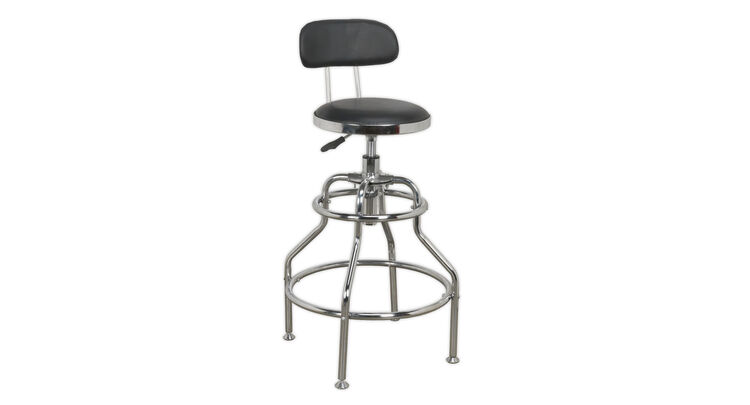 Sealey SCR14 Workshop Stool Pneumatic with Adjustable Height Swivel Seat & Back Rest