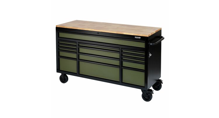 Draper 10368 BUNKER&#174; Workbench Roller Tool Cabinet, 15 Drawer, 61", Green