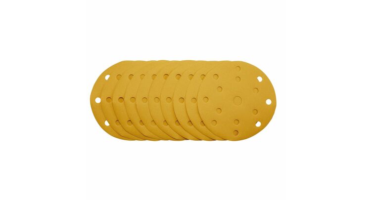 Draper 08477 Gold Sanding Discs with Hook & Loop, 150mm, 320 Grit, 15 Dust Extraction Holes (Pack of 10)