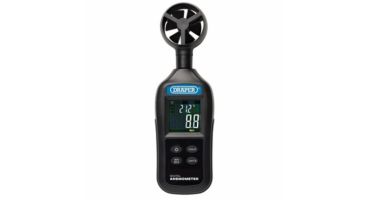 Draper 12445 Handheld Digital Anemometer - Wind Speed and Temperature Meter, 0.4-30m/s and -20 to +70℃