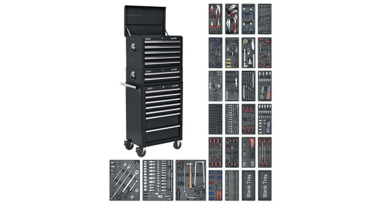 Sealey SPTCOMBO2 Tool Chest Combination 14 Drawer with Ball Bearing Slides - Black & 1179pc Tool Kit