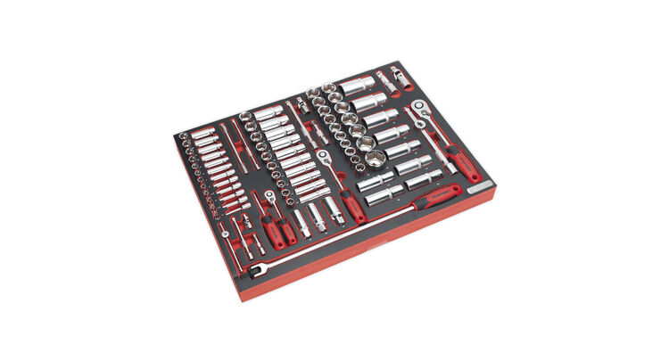 Sealey TBTP02 Tool Tray with Socket Set 91pc 1/4", 3/8" & 1/2"Sq Drive